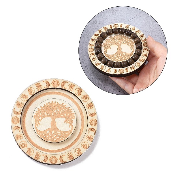

PandaHall Flat Round Wood Bracelet Display Trays, Moon Phase Jewelry Holder for One Bracelet Storage, PapayaWhip, Tree of Life Pattern..., Orange