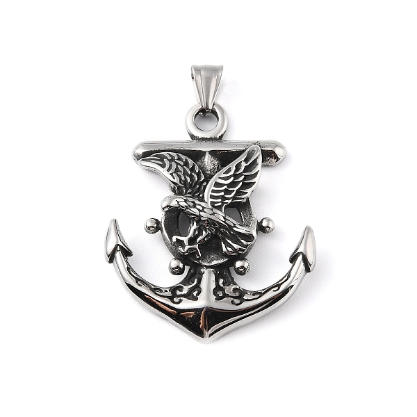 

PandaHall 304 Stainless Steel Big Pendants, with 201 Stainless Steel Snap on Bails, Anchor with Eagle Charm, Antique Silver, 50.5x41x7.5mm...