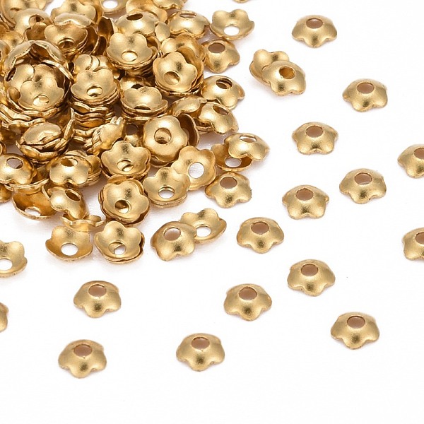 

PandaHall Brass Bead Caps, Flower, Golden Color, Size: about 4mm in diameter, Hole, 1.2mm, about 285pcs/10g Brass