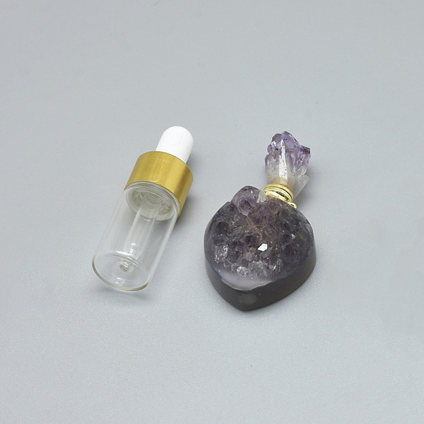 

PandaHall Natural Amethyst(Random Size) Openable Perfume Bottle Pendants, with Brass Findings and Glass Essential Oil Bottles...