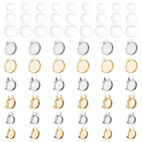 

PandaHall DICOSMETIC 36 Sets Clip-on Earring Trays with Cabochons Half Round Blank Clip-on Earring Converters Flat Round Blank Tray Studs...