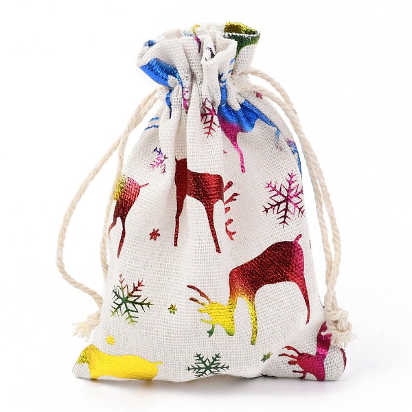 

PandaHall Christmas Theme Cotton Fabric Cloth Bag, Drawstring Bags, for Christmas Party Snack Gift Ornaments, Deer Pattern, 14x10cm Cloth...