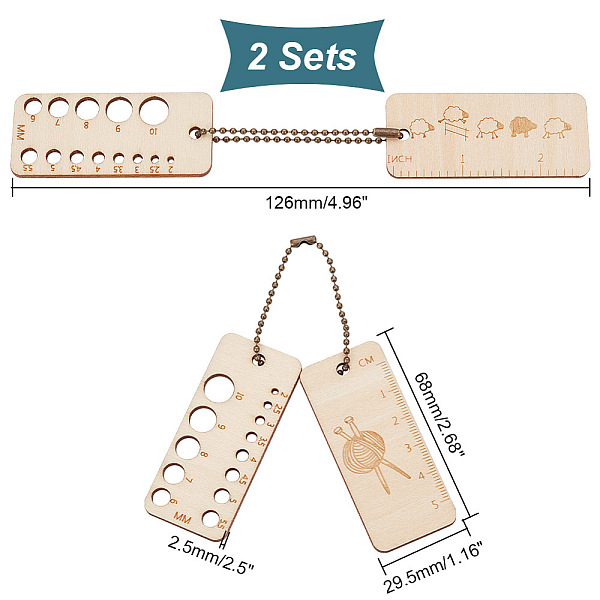 Regla Y Medidor De Espesor De Gancho De Crochet De Madera Rectangular