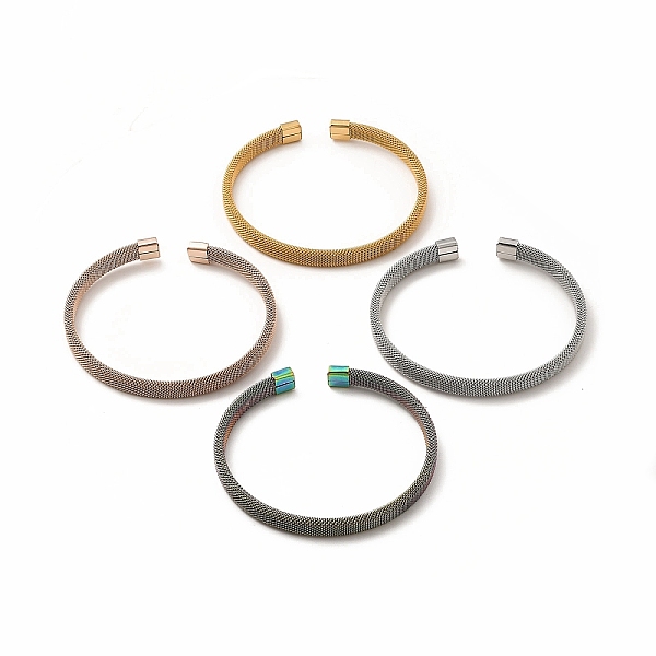 

PandaHall 304 Stainless Steel Flat Mesh Chain Shape Open Cuff Bangle for Women, Mixed Color, Inner Diameter: 2-1/8x2-1/4 inch(5.3x5.8cm) 304...