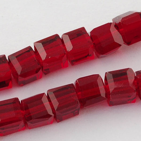 

PandaHall Glass Bead Strands, Faceted, Cube, Dark Red, 5~6x5~6x5~6mm, Hole: 1mm, 95~100pcs/strand, 54~57cm Glass Cube Red