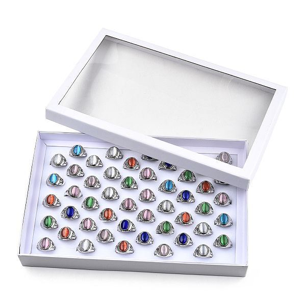 

PandaHall Cat Eye Oval Finger Rings, Antique Silver Plated Alloy Jewelry for Women, Mixed Color, Inner Diameter: 17.5~19.3mm Cat Eye..., Multicolor