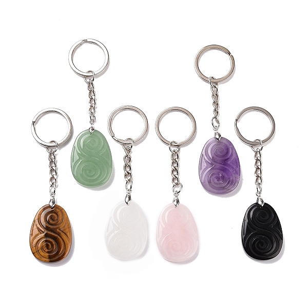 

PandaHall Natural Gemstone Teardrop with Spiral Pendant Keychain, with Brass Split Key Rings, 9.5cm Natural Gemstone Teardrop