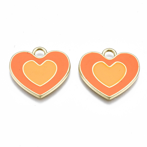 

PandaHall Rack Plating Alloy Enamel Pendants, Cadmium Free & Lead Free, Heart, Light Gold, Orange, 19.5x21x2mm, Hole: 3mm Alloy+Enamel Heart...