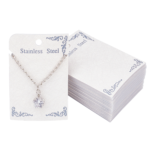 PandaHall PVC and Paper Necklace Display Cards, Rectangle, White, 3x2 inch(7.5x5cm) Plastic White
