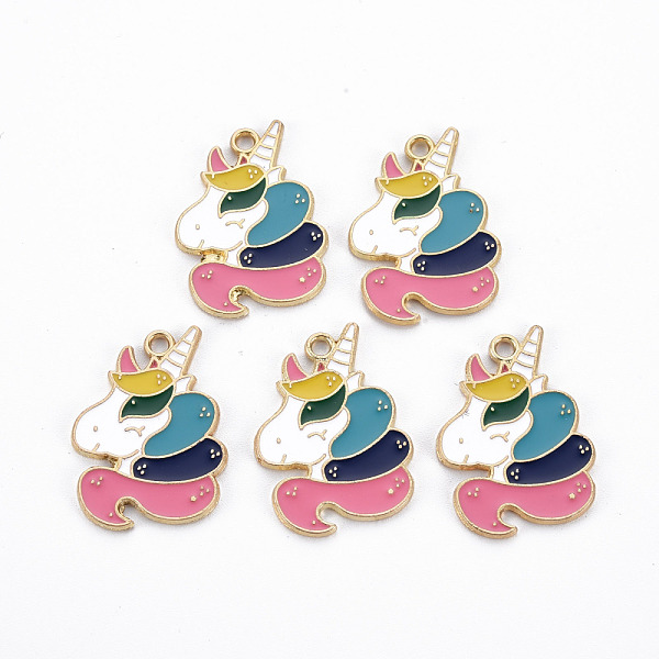 

PandaHall Alloy Enamel Pendants, Cadmium Free & Nickel Free & Lead Free, Unicorn, Light Gold, Colorful, 27x20x1mm, Hole: 2mm Alloy+Enamel...