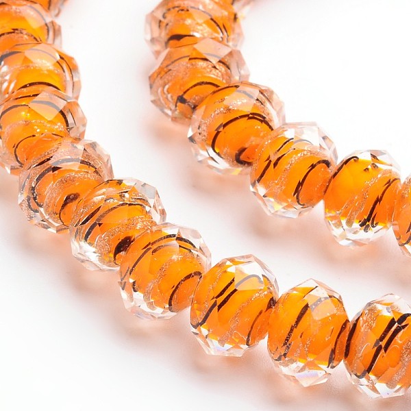 

PandaHall Handmade Gold Sand Lampwork Rondelle Beads Strands, Faceted, Dark Orange, 12x9mm, Hole: 1mm, 40pcs/strand, 14.2~15.4 inch Lampwork...