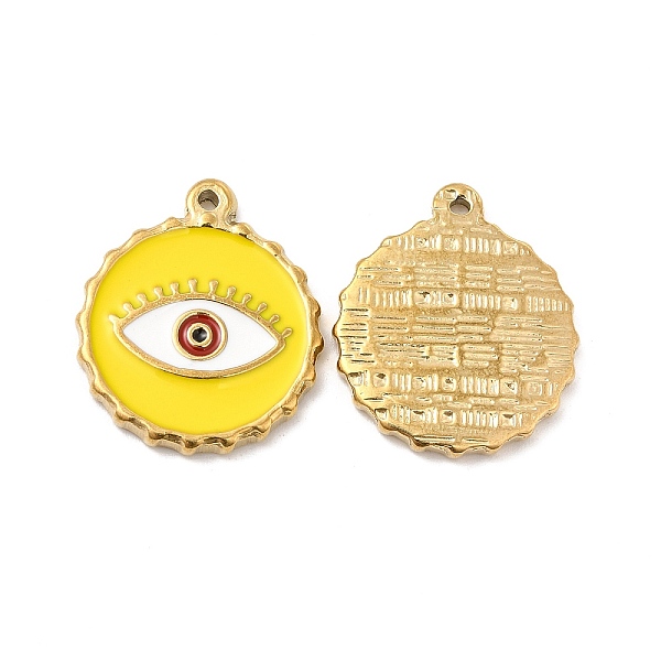 

PandaHall Vacuum Plating 201 Stainless Steel Enamel Pendants, Real 18K Gold Plated, Flat Round with Evil Eye Charm, Yellow, 23.5x20x2.5mm...