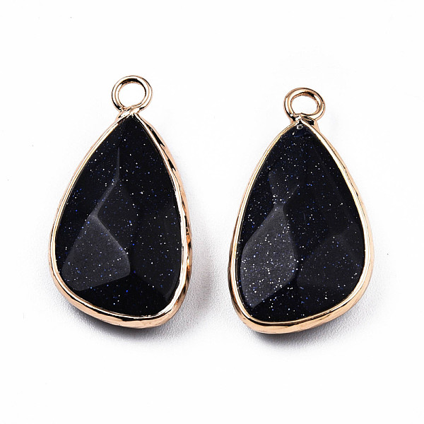 

PandaHall Synthetic Blue Goldstone Pendants, with Light Gold Plated Brass Findings, Faceted, Teardrop Charm, 27x14.5x6mm, Hole: 2.5mm Blue...