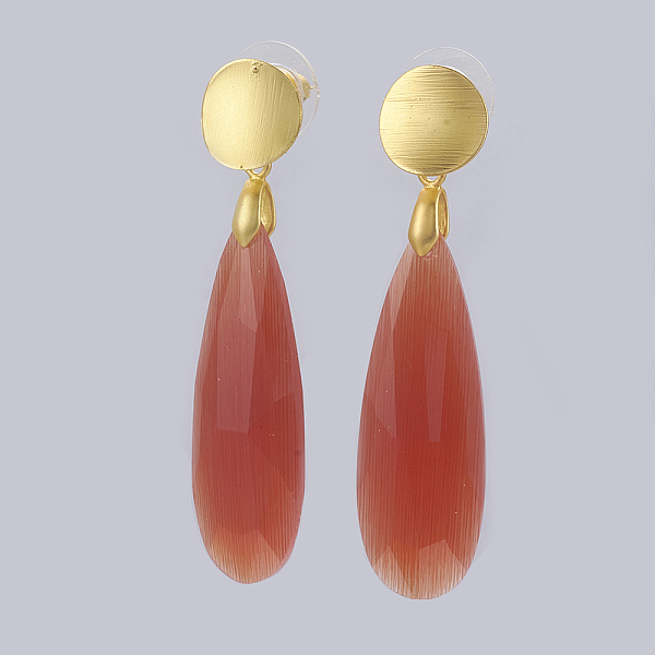 

PandaHall Brass Stud Earrings, with Glass, teardrop, Golden, Tomato, 52.5mm, Pin: 0.7mm Glass Red