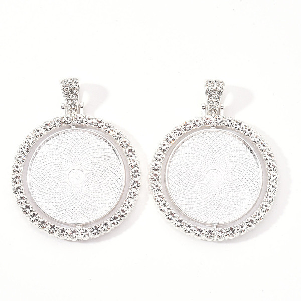

PandaHall Alloy Pendant Cabochon Settings, with Crystal Rhinestone, Cadmium Free & Lead Free, Double-sided Tray, Flat Round, Silver, Tray..., Clear