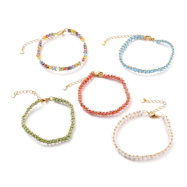 

PandaHall Glass Seed Beaded Bracelets, with Brass Chain Extender, 304 Stainless Steel Heart Charms and Lobster Claw Clasps, Golden, Mixed..., Multicolor