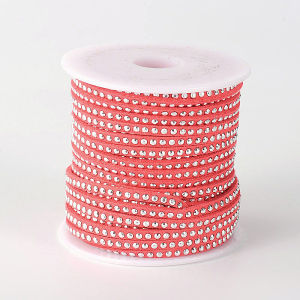 

PandaHall Rivet Faux Suede Cord, Faux Suede Lace, with Aluminum, Crimson, 3x2mm, about 20yards/roll Faux Suede+Rivet Pink