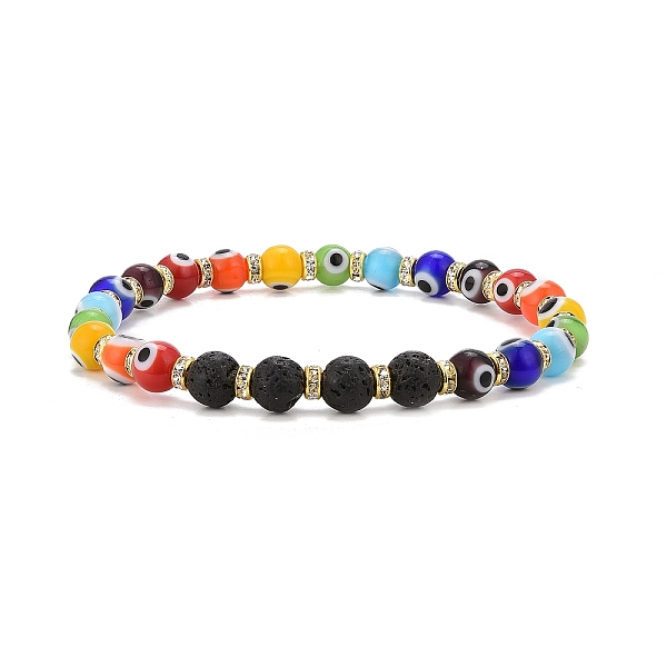 

PandaHall Chakra Theme Handmade Evil Eye Lampwork Beads Stretch Bracelets, Round Natural Lava Rock Beaded Bracelets for Women, Colorful, 1/4...