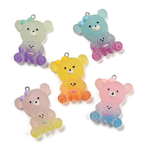 

PandaHall Gradient Color Resin Pendants, Frosted Bear Charms with Platinum Plated Iron Loops, Mixed Color, 39x29.5x11mm, Hole: 2mm..., Multicolor