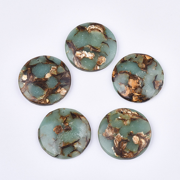 

PandaHall Assembled Natural Bronzite and Synthetic Aqua Terra Jasper Pendants, Flat Round, Pale Turquoise, 40x7mm, Hole: 1.4mm Aqua Terra..., Cyan