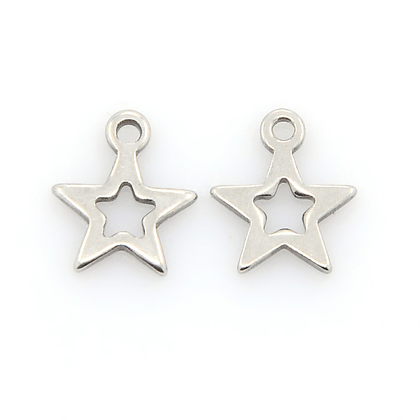 

PandaHall 304 Stainless Steel Charms, Star Pendants, Stainless Steel Color, 11x10x1mm, Hole: 1mm 304 Stainless Steel Star