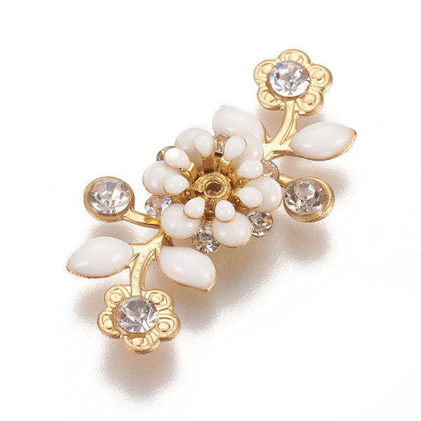 

PandaHall Brass Bead Caps, with Enamel and Rhinestone, Flower, Golden, White, 31.5x18.5x6mm, Hole: 1mm, Inner Diameter: 3.5mm Brass+Enamel...