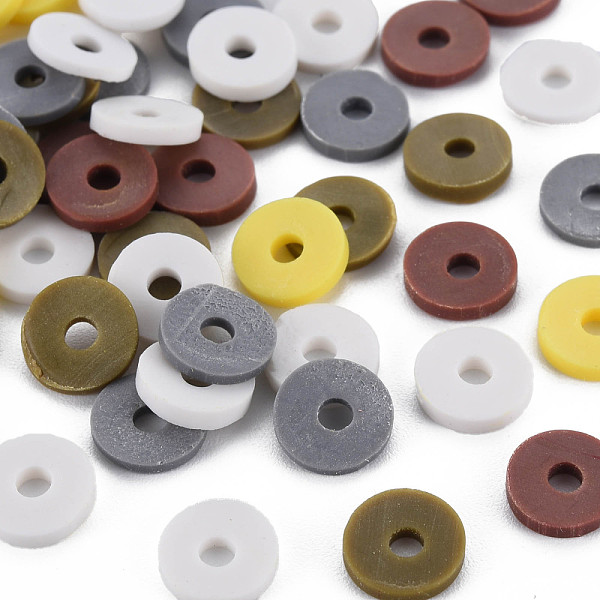 

PandaHall 5 Colors Handmade Polymer Clay Beads, Heishi Beads, Disc/Flat Round, Sienna & Light Khaki & Gray & White & Coffee, 8x0.5~1.5mm..., Brown