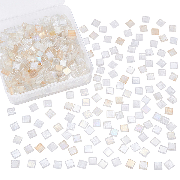 

PandaHall Olycraft Glass Cabochons, Mosaic Base, Square, Clear AB, 10x10x4mm, 400g/box Glass Square White