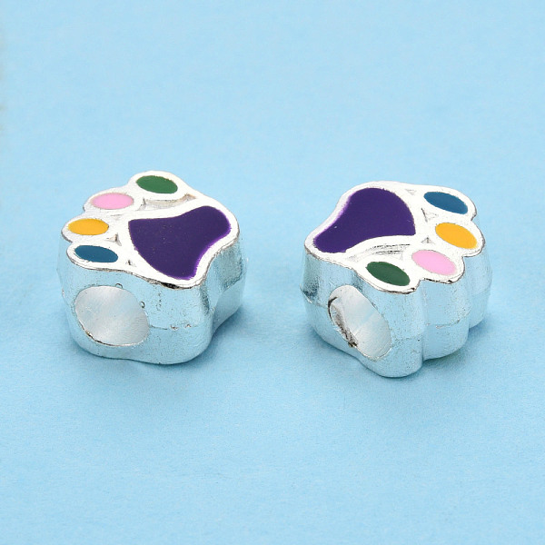 

PandaHall Alloy Enamel European Beads, Large Hole Beads, Cadmium Free & Lead Free, Silver, Bear Paw Prints, Colorful, 11x11x7.5mm, Hole...