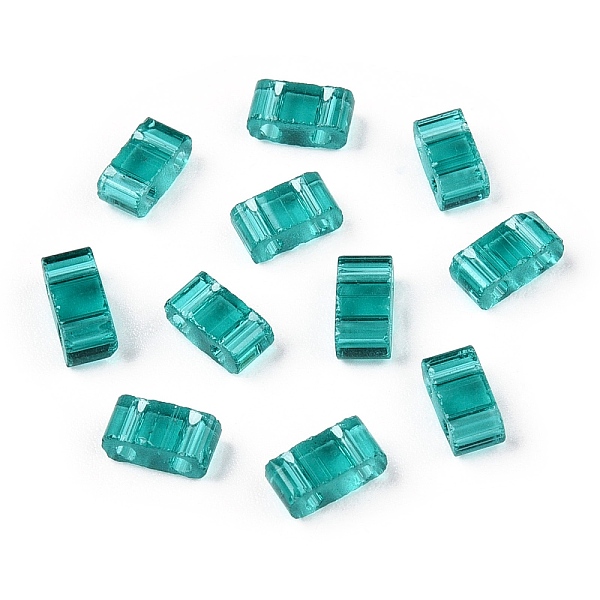 

PandaHall 2-Hole Glass Seed Beads, Transparent Colours, Rectangle, Teal, 4.5~5.5x2x2~2.5mm, Hole: 0.5~0.8mm Glass Rectangle Cyan