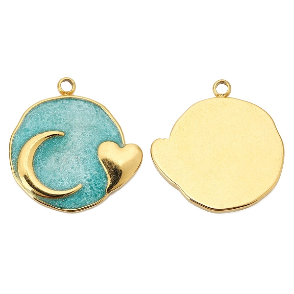 

PandaHall Stainless Steel Pendants, with Enamel, Golden, Flat Round with Moon & Heart Charm, Turquoise, 17x17mm Stainless Steel+Enamel Flat..., Green