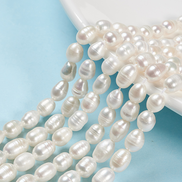 grade a natural cultured freshwater pearl beads strands, rice, natural color, white, 6~7mm, hole: 0.8mm