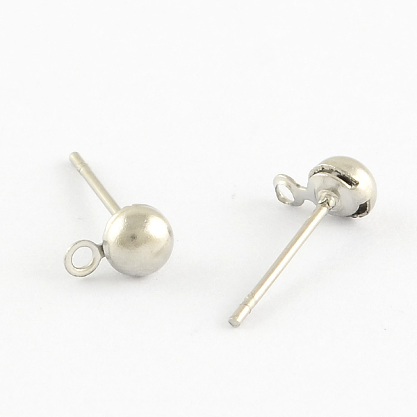 

PandaHall 304 Stainless Steel Ball Post Stud Earring Findings, with Loop for Dangling Charms, Stainless Steel Color, 6x4x3mm, Hole: 1mm, Pin...