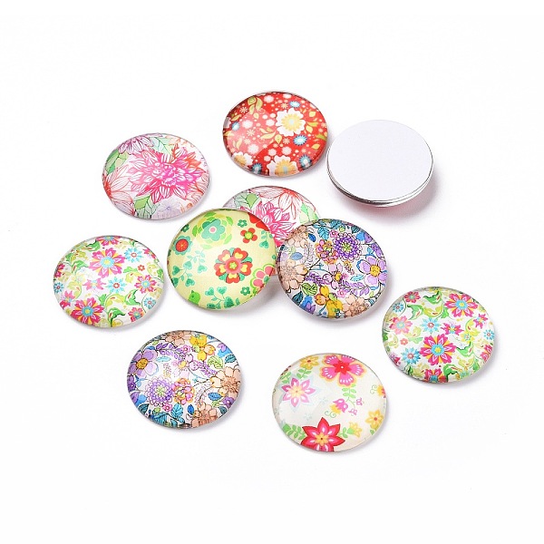 

PandaHall Half Round/Dome Floral Printed Glass Cabochons, Mixed Color, 25x7mm Glass Half Round Multicolor