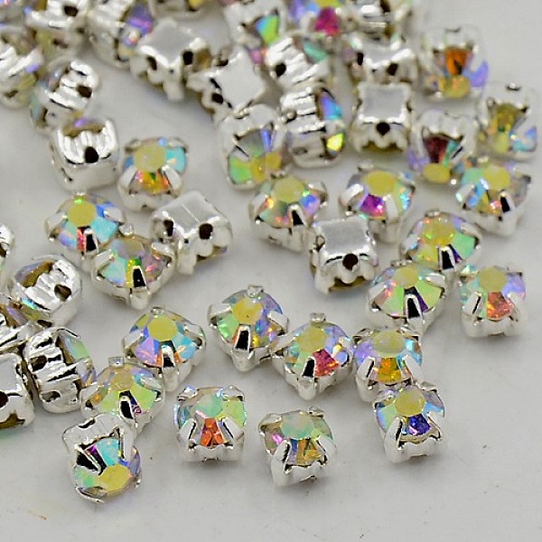 

PandaHall Sew on Rhinestone, Grade A Glass Rhinestone, with Brass Prong Settings, Garments Accessories, Silver Color Plated Metal Color..., Clear