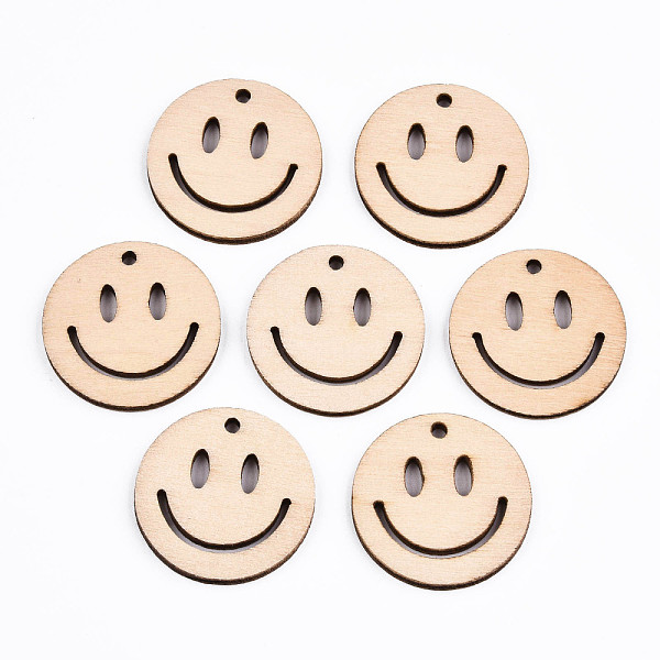 

PandaHall Undyed Natural Wooden Pendants, Laser Cut, Smiling Face, Antique White, 27x2.5mm, Hole: 2mm Wood Smiling Face
