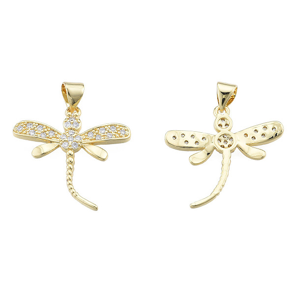 

PandaHall Brass Micro Pave Clear Cubic Zirconia Pendants, with Brass Snap on Bails, Nickel Free, Dragonfly, Real 18K Gold Plated, 23x23x3mm...