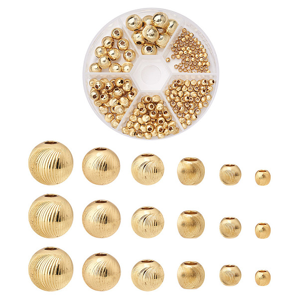 

PandaHall 198Pcs 6 Style Brass Beads, Long-Lasting Plated, Textured, Solid Round, Real 18K Gold Plated, 2.7~10x2.3~9mm, Hole: 1~2.5mm Brass...