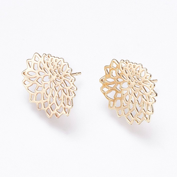 

PandaHall Brass Stud Earring Findings, Nickel Free, Real 18K Gold Plated, Hollow, Golden, 17x20mm, pin: 0.8mm Brass Others