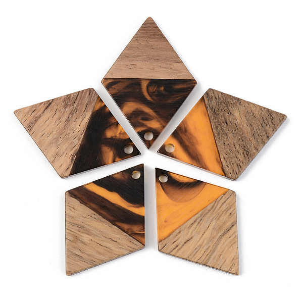 

PandaHall Resin & Walnut Wood Pendants, Rhombus, Orange, 34x24x3mm, Hole: 2mm Resin+Wood Rhombus Orange