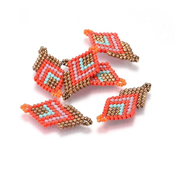 

PandaHall MIYUKI & TOHO Handmade Japanese Seed Beads Links, Loom Pattern, Double Rhombus, Tomato, 27~29x13~14x1.7mm, Hole: 1.5mm Glass..., Red