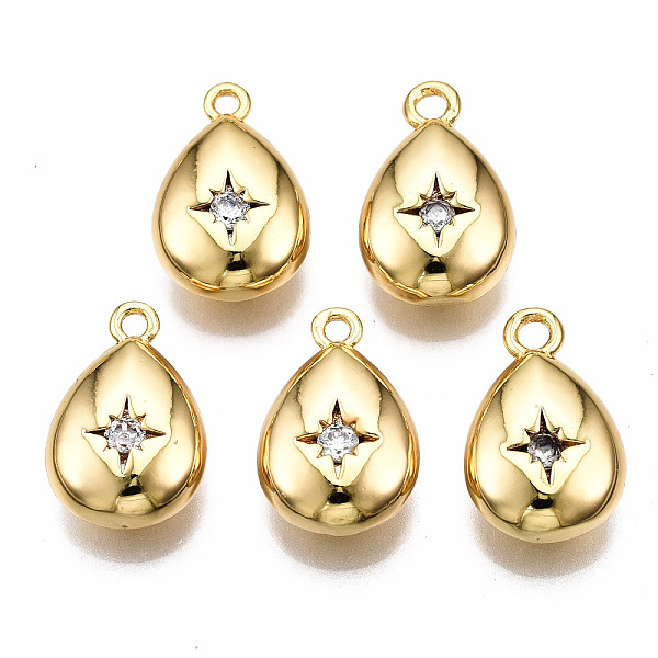 

PandaHall Brass Micro Pave Clear Cubic Zirconia Pendants, Nickel Free, Teardrop with Star, Real 18K Gold Plated, 15x10x5mm, Hole: 1.4mm...