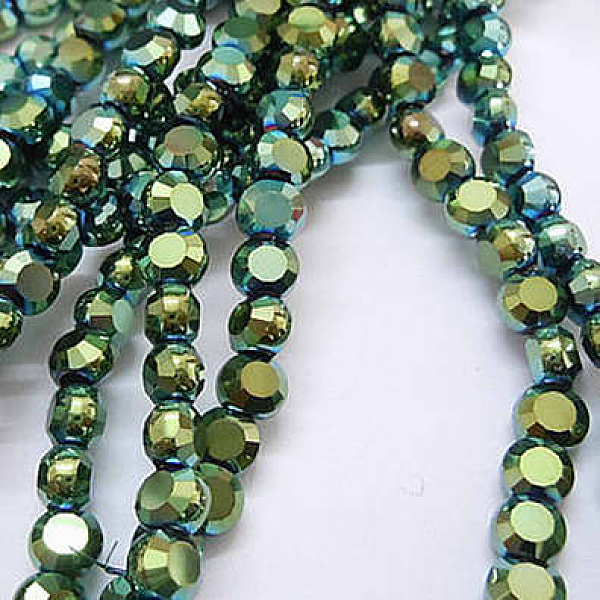 

PandaHall Electroplate Glass Beads Strands, Full Plated, Faceted, Flat Round, Teal, 4x3mm, Hole: 1mm, about 95pcs/strand, 14 inch Glass Flat..., Cyan