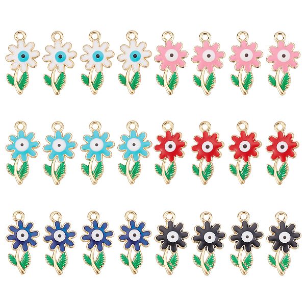

PandaHall SUPERFINDINGS 24Pcs 6 Colors Rack Plating Alloy Enamel Pendants, Cadmium Free & Nickel Free & Lead Free, Light Gold, Flower with..., Multicolor