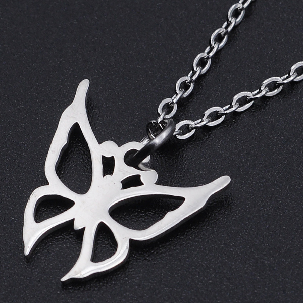 

PandaHall 201 Stainless Steel Pendant Necklaces, with Cable Chains and Lobster Claw Clasps, Butterfly, Stainless Steel Color, 15.55 inch...