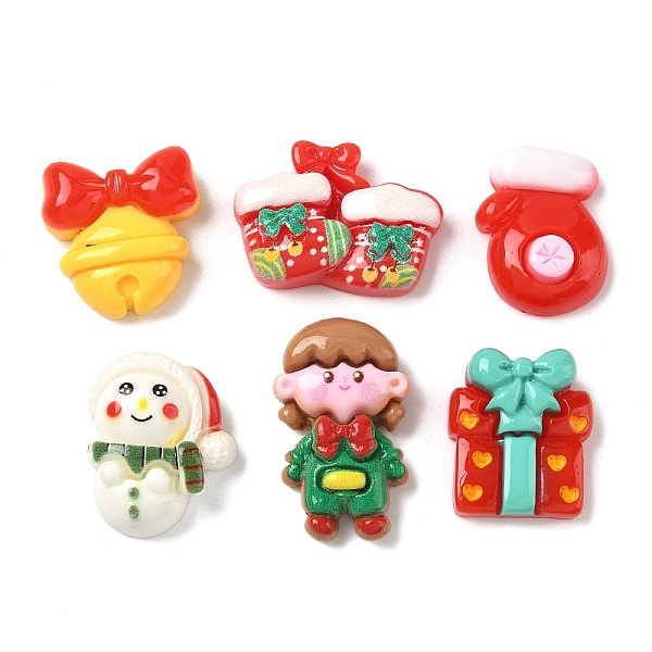 ベル、ストッキング、ギフトボックス、クリスマステーマ、不透明樹脂カボション