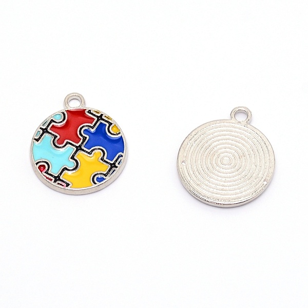 

PandaHall Zinc Alloy Enamel Pendants, for Jewelry Making, Flat Round with Puzzle Pattern, Colorful, Platinum, 23x19x2mm, Hole: 2mm Alloy...