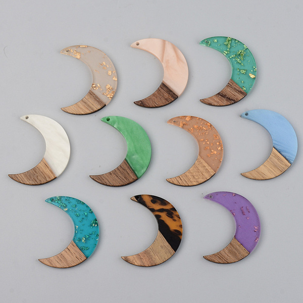 

PandaHall Resin & Walnut Wood Pendants, Moon, Mixed Color, 38x30x3mm, Hole: 2mm Resin+Wood Moon Multicolor