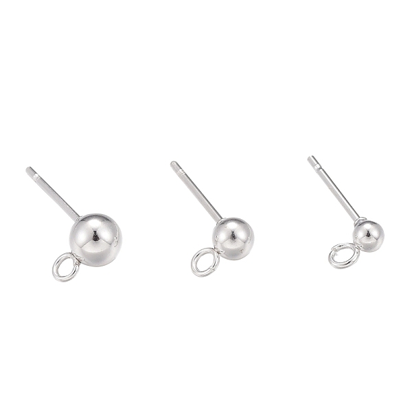 

PandaHall 30Pcs 3 Size 304 Stainless Steel Ball Stud Earring Post, Earring Findings, with Loop, Round, Silver, 14~16x3~5mm, Hole: 1.8~2mm...