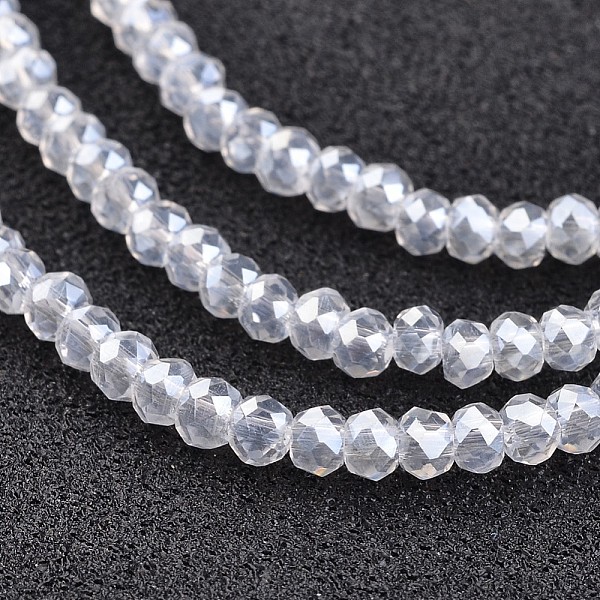 

PandaHall Electroplate Glass Bead Strands, AB Color Plated, Faceted, Rondelle, Clear AB, 3x2mm, Hole: 1mm, about 165~169pcs/strand, 15~16..., White